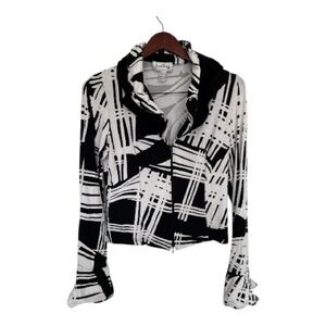 Joseph Ribkoff Black & White Zip-Up Top with Wired Collar Size 10
